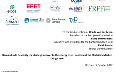 Open Letter to Ursula von der Leyen, Frans Timmermans & Kadri Simson l Demand-side flexibility is a strategic answer to the energy crisis: implement the Electricity Market  Design now